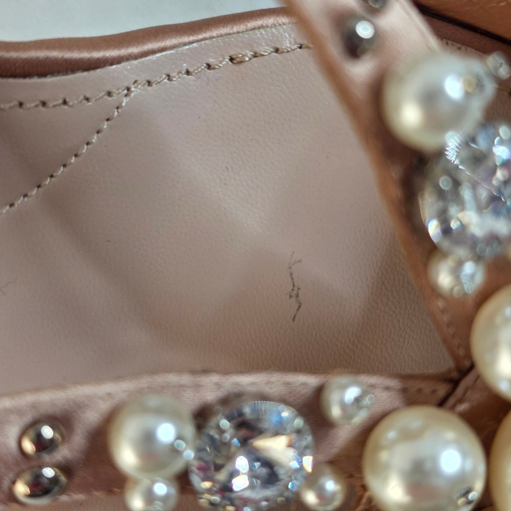 Miu Miu Cipria Shoes Satin Crystal & Pearl Wedding Bride elegant 40 US 9.5 Chic - Picture 8 of 12